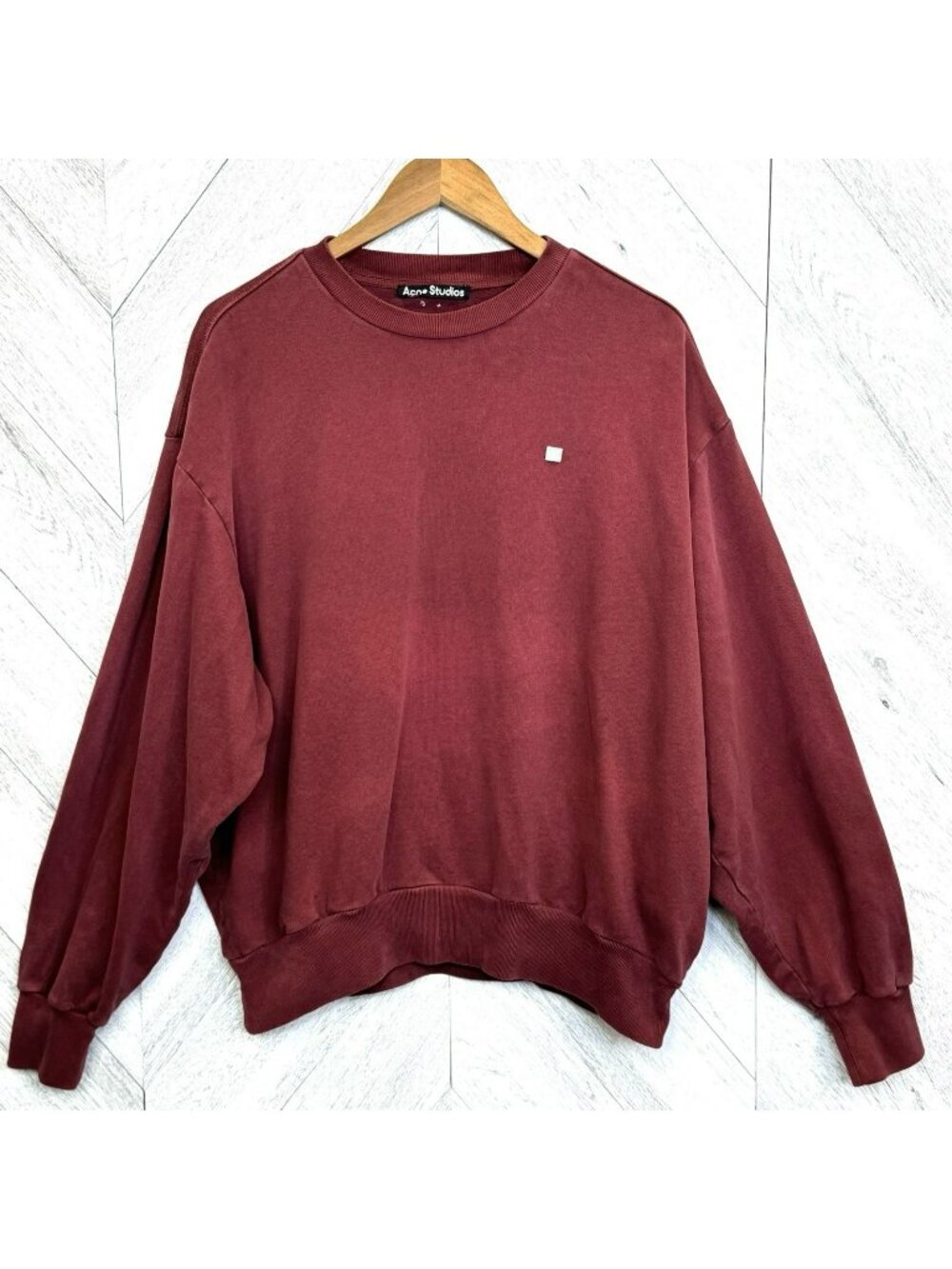 Acne Studios Face Sweatshirt Burgundy 100% Cotton Oversize Unisex Large Pullover